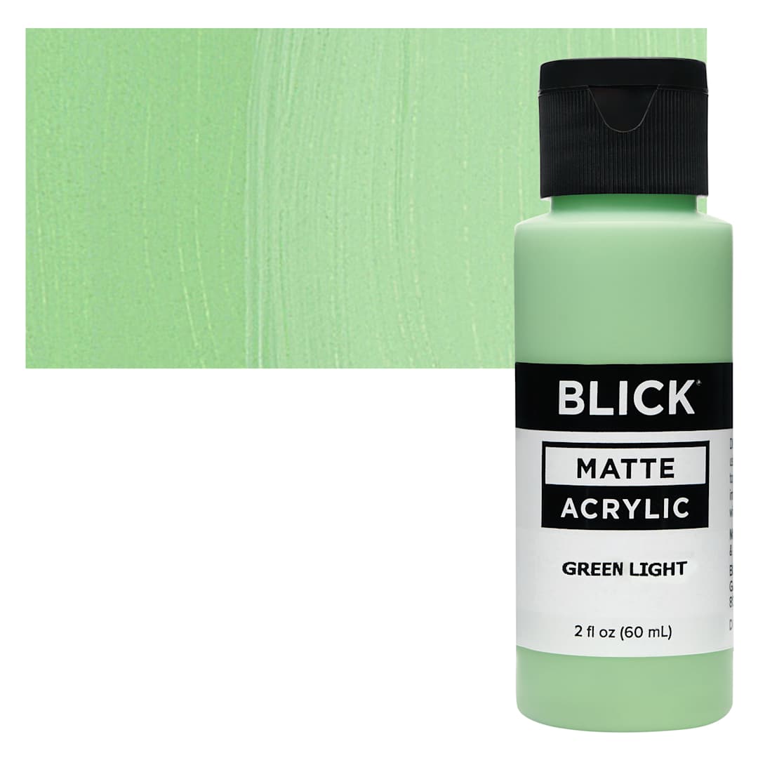 Open in modal - Blick Matte Acrylic - Green Light, 2 oz bottle and swatch