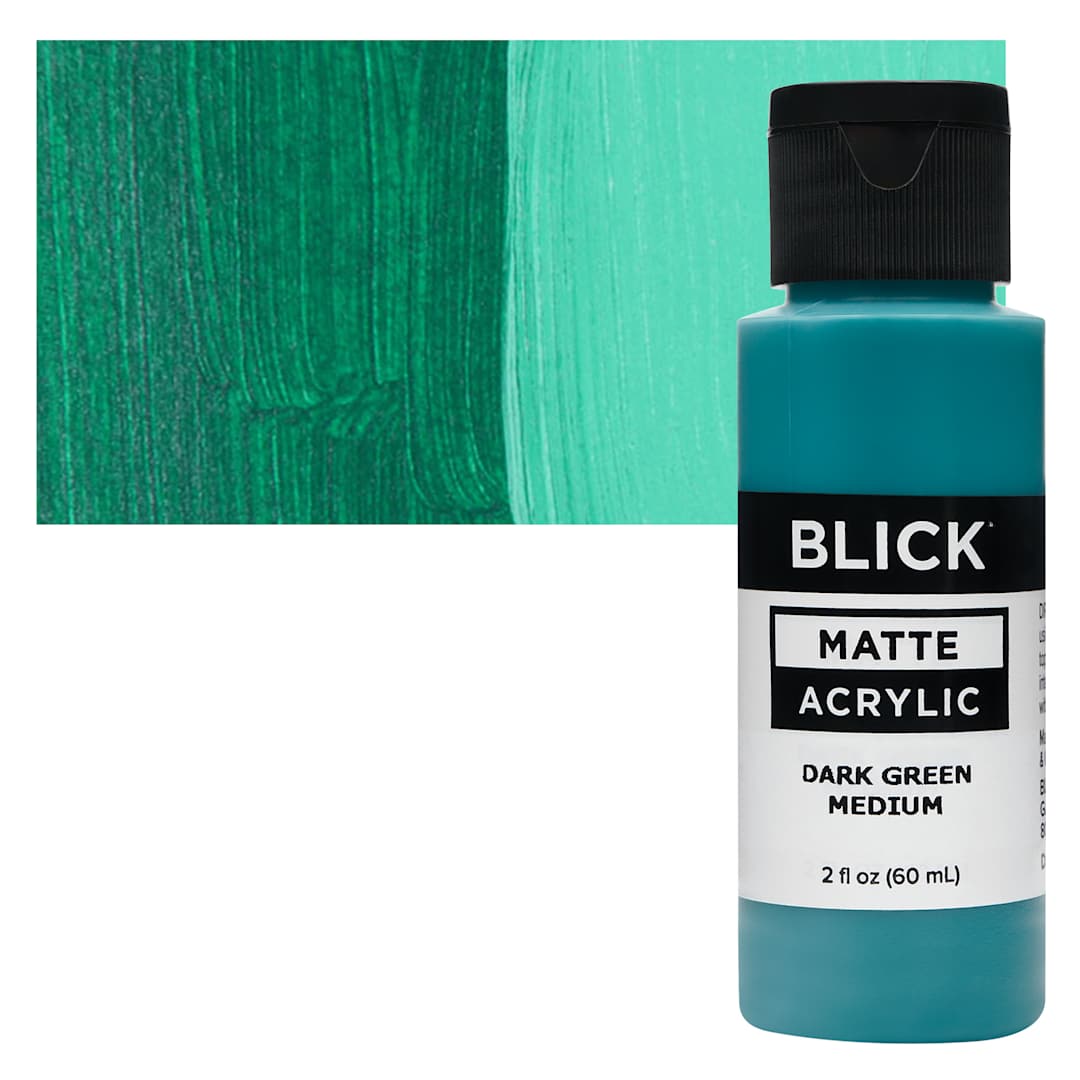 Open in modal - Blick Matte Acrylic - Dark Green Medium, 2 oz bottle and swatch