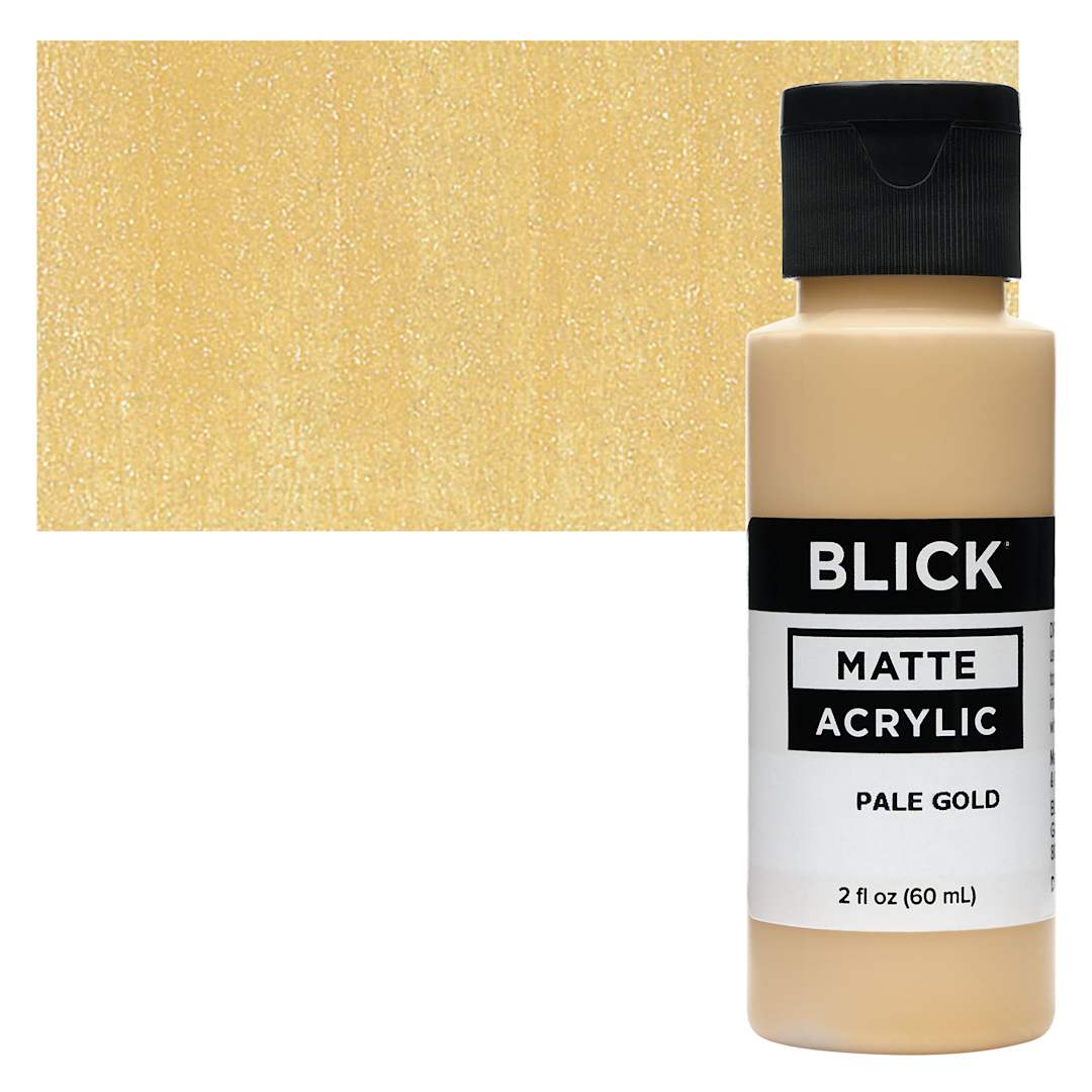 Open in modal - Blick Matte Acrylic - Pale Gold, 2 oz bottle and swatch