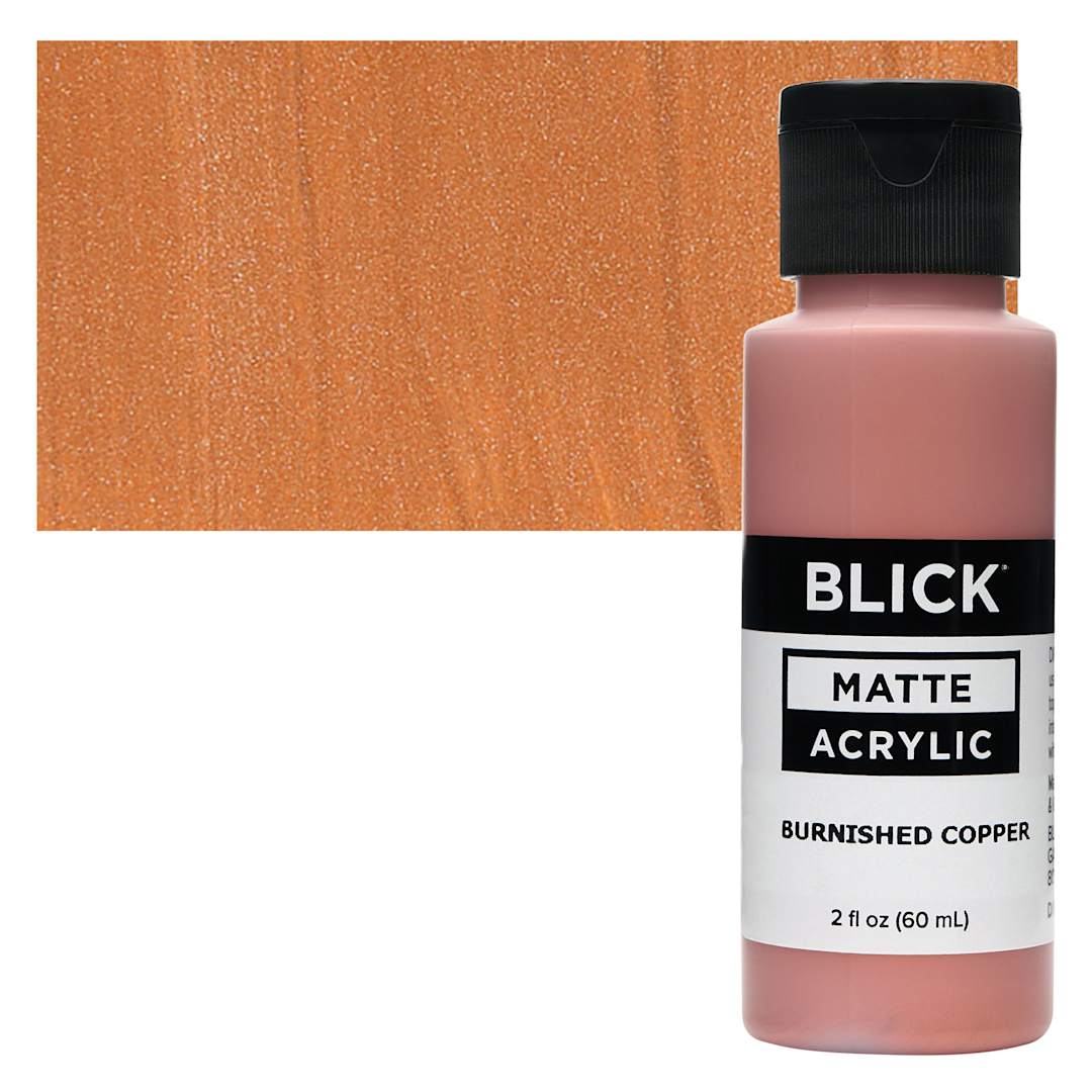 Open in modal - Blick Matte Acrylic - Burnished Copper, 2 oz bottle and swatch