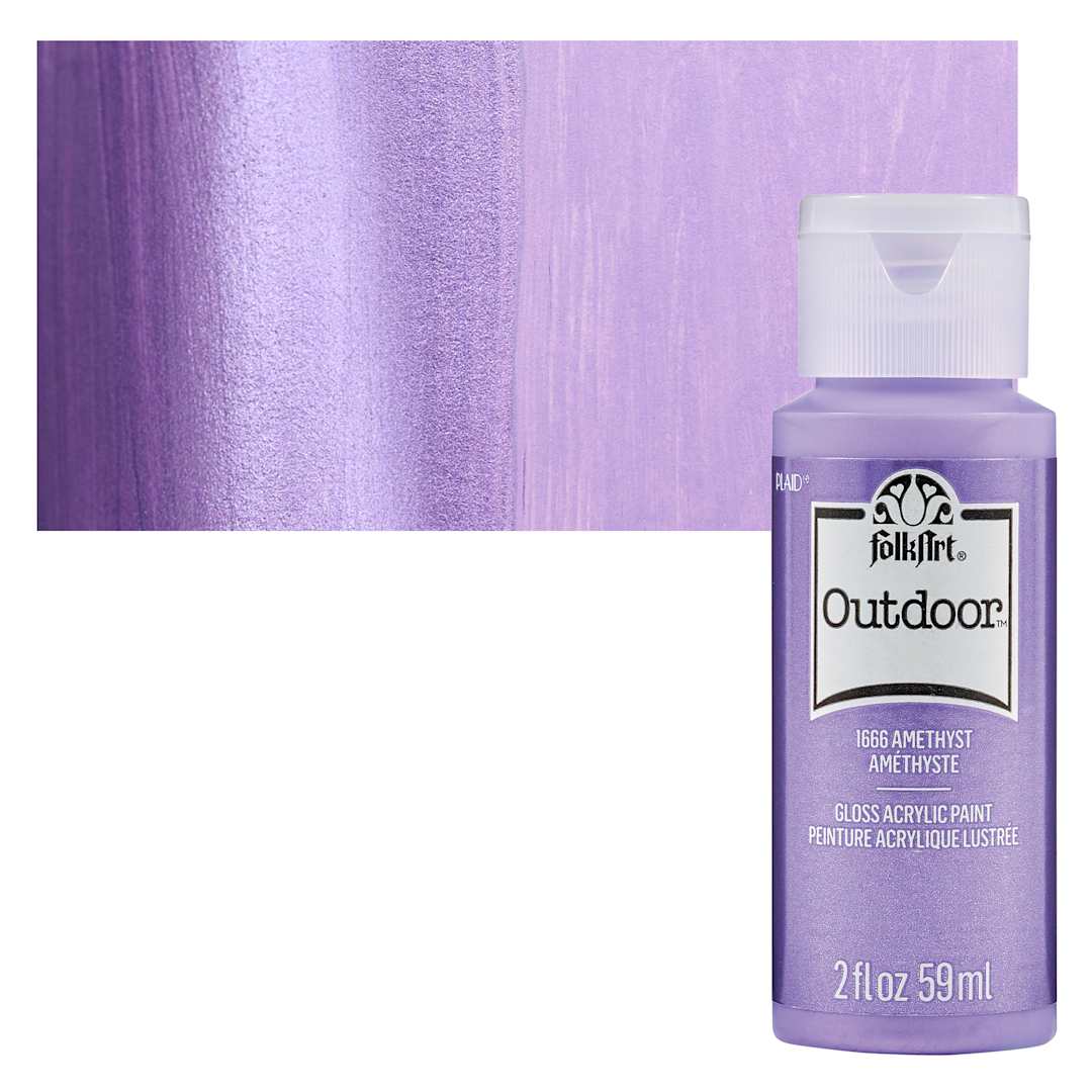 Open in modal - FolkArt Outdoor Acrylic Paint - Metallic Amethyst, 2 oz, Bottle and Swatch
