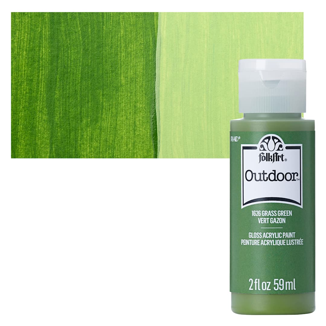 Open in modal - FolkArt Outdoor Acrylic Paint - Grass Green, 2 oz, Bottle and Swatch