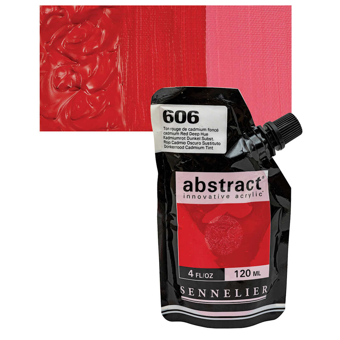 Open in modal - Sennelier Abstract Acrylic - Cadmium Red Deep Hue, 120 ml pouch and swatch