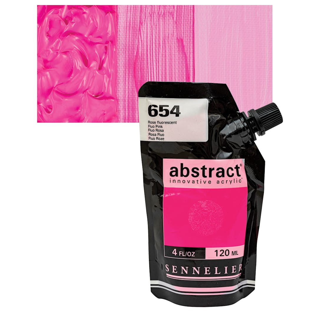 Open in modal - Sennelier Abstract Acrylic -Fluorescent Pink, 120 ml pouch and swatch