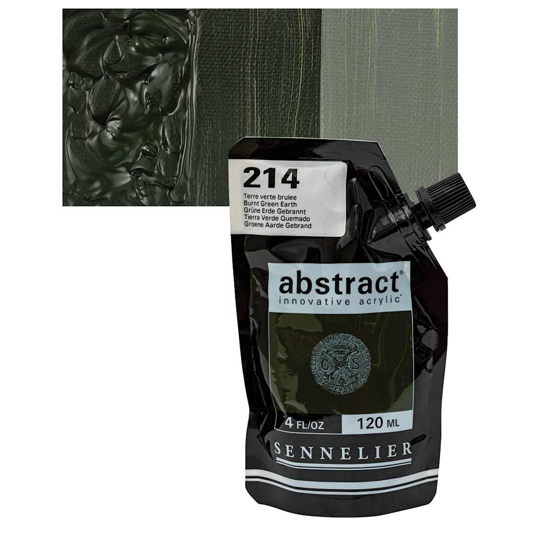 Open in modal - Sennelier Abstract Acrylic - Burnt Green Earth, 120 ml pouch and swatch