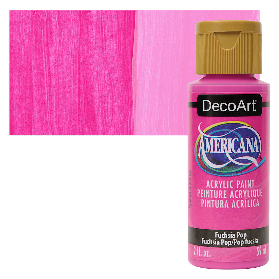 Open in modal - DecoArt Americana Acrylic Paint - Fuchsia Pop, 2 oz bottle and swatch
