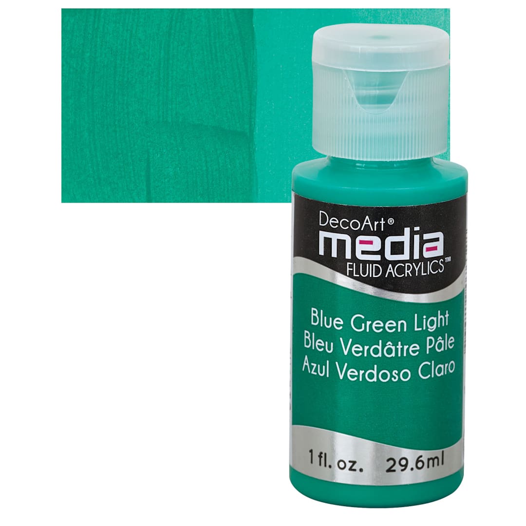 Open in modal - Deco Art Media Fluid Acrylic - Blue Green Light 1 oz Bottle and swatch