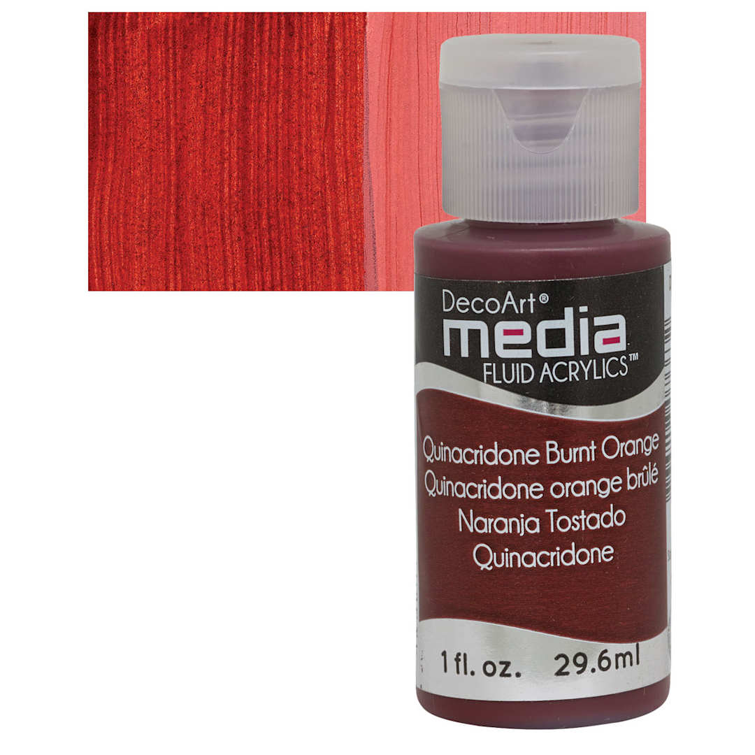 Open in modal - Deco Art Media Fluid Acrylic - Quinacridone Burnt Orange 1 oz Bottle and swatch