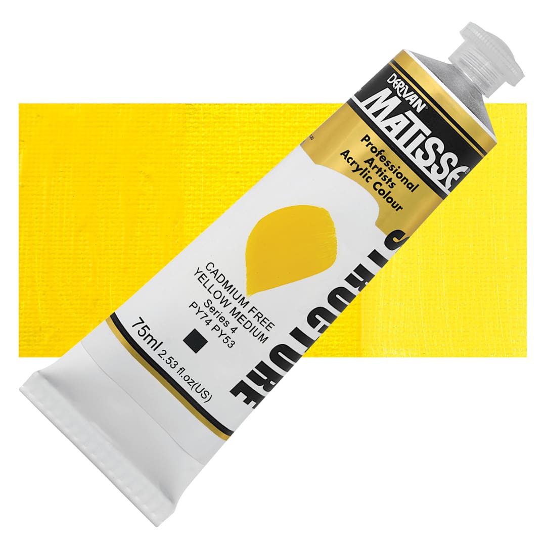 Open in modal - Matisse Structure Paint - Cadmium-Free Yellow Medium, 75 ml Tube and Swatch