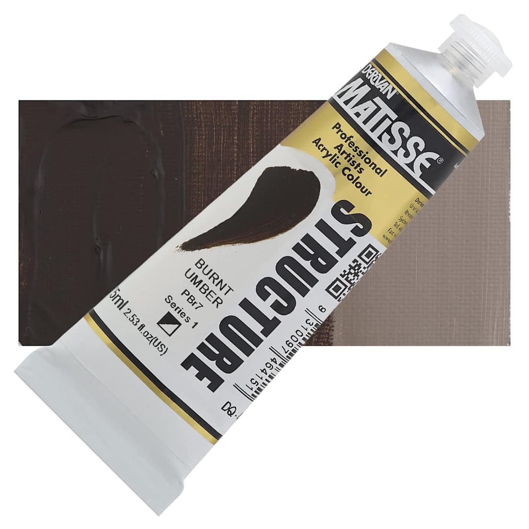 Open in modal - Matisse Structure Paint - Burnt Umber, 75 ml tube and swatch