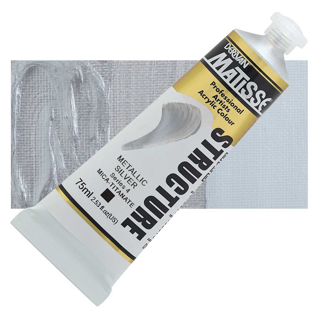 Open in modal - Matisse Structure Paint - Metallic Silver, 75 ml tube and swatch