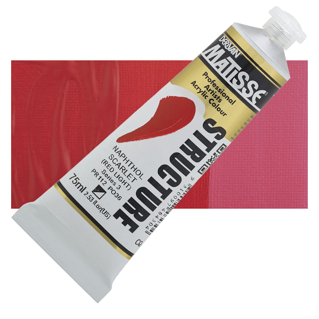 Open in modal - Matisse Structure Paint - Naphthol Scarlet, 75 ml tube and swatch