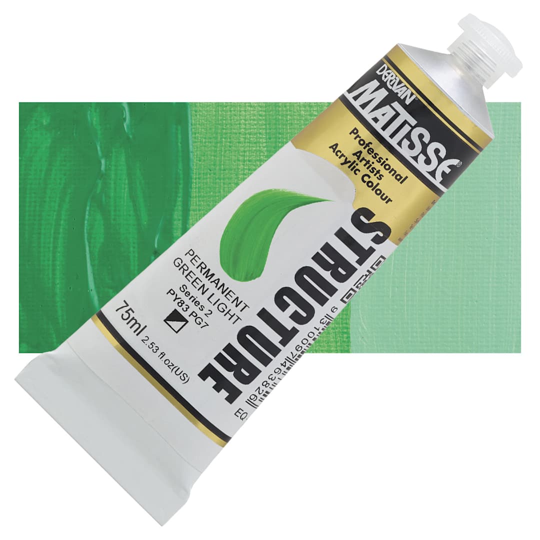 Open in modal - Matisse Structure Paint - Permanent Green Light, 75 ml tube and swatch