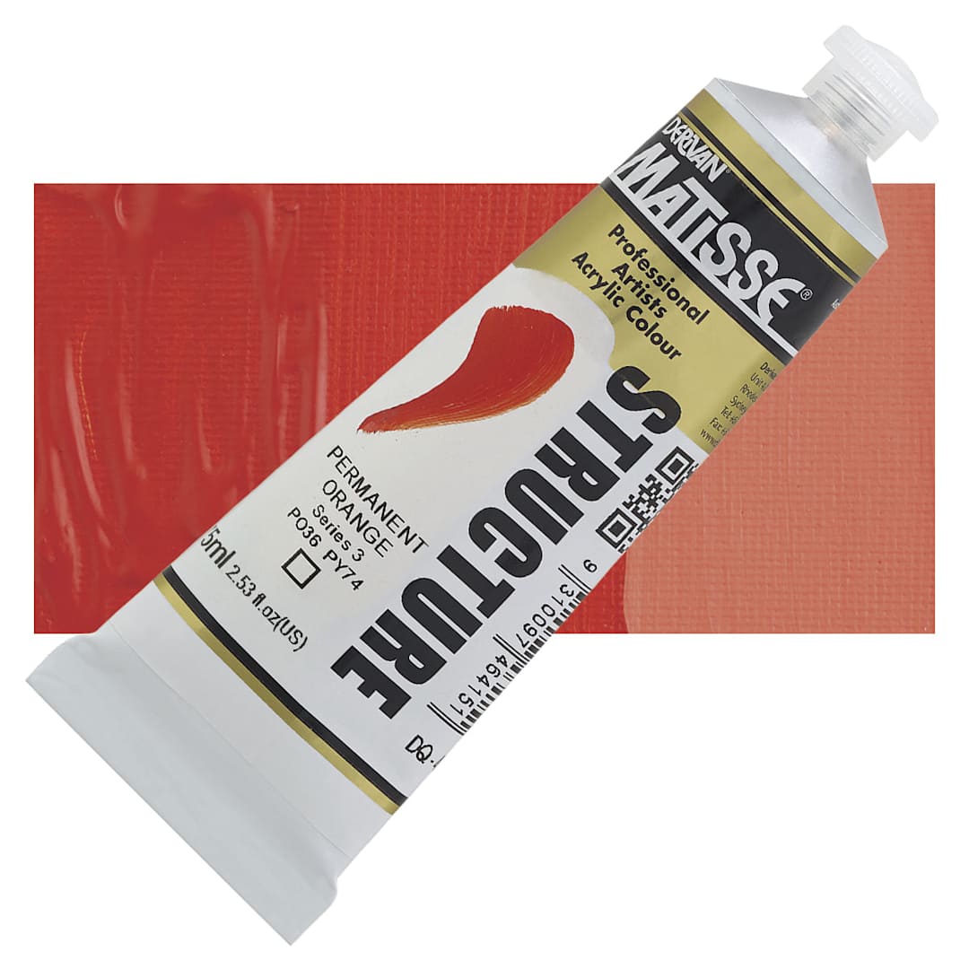 Open in modal - Matisse Structure Paint - Permanent Orange, 75 ml tube and swatch