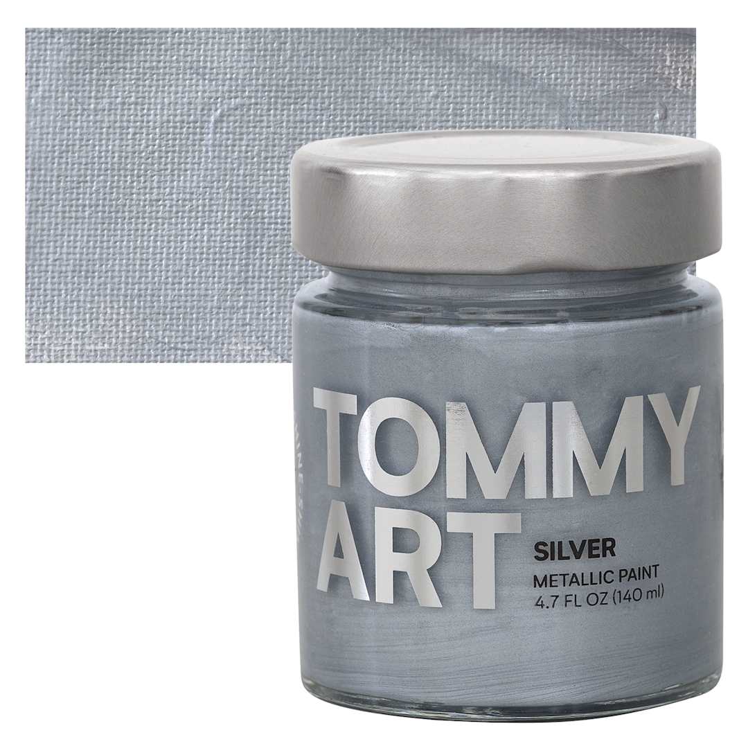 Open in modal - Tommy Art Mineral Paint - Silver (Metallic), 140 ml jar and swatch