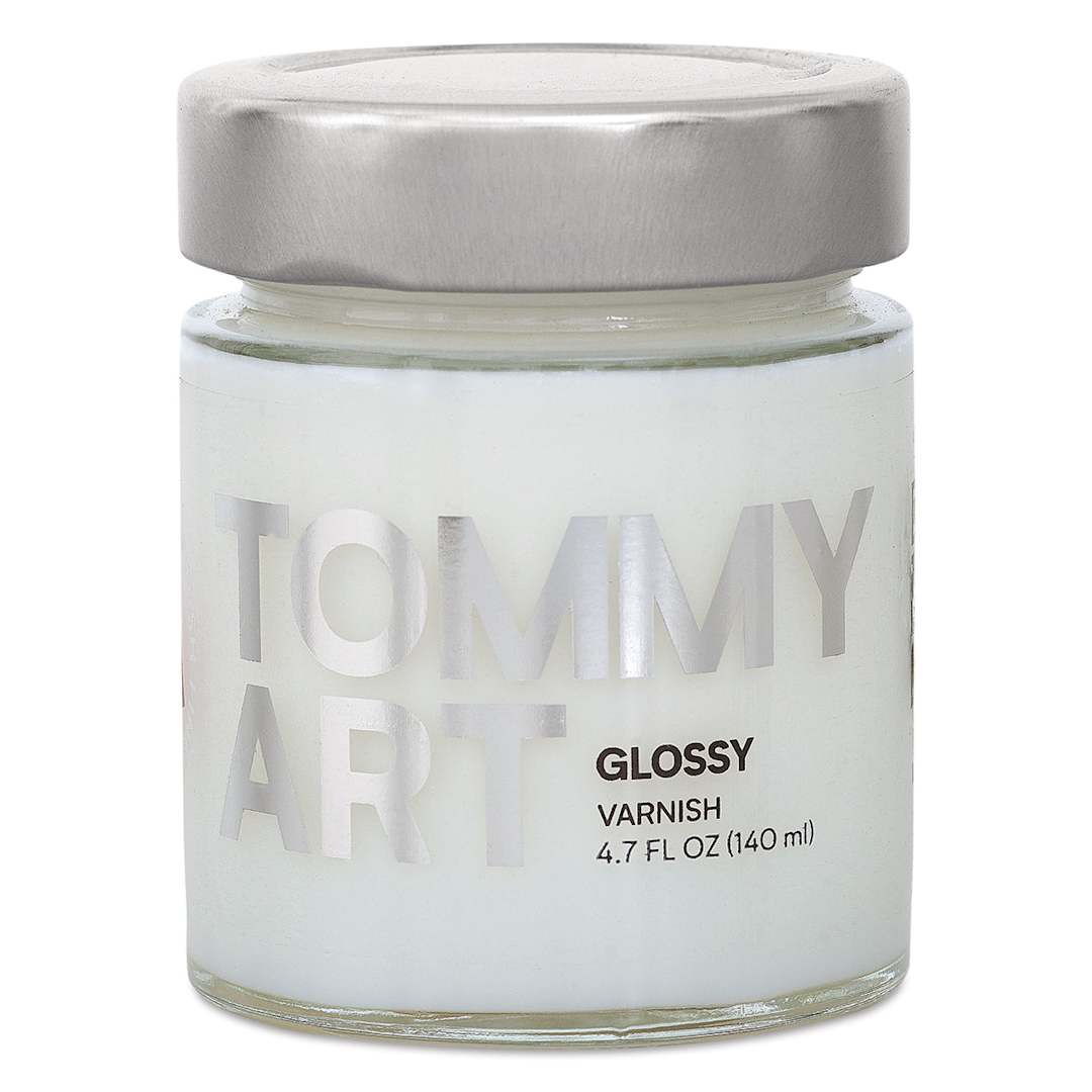 Open in modal - Tommy Art Varnish - Front of 140 ml Jar of Glossy Varnish
