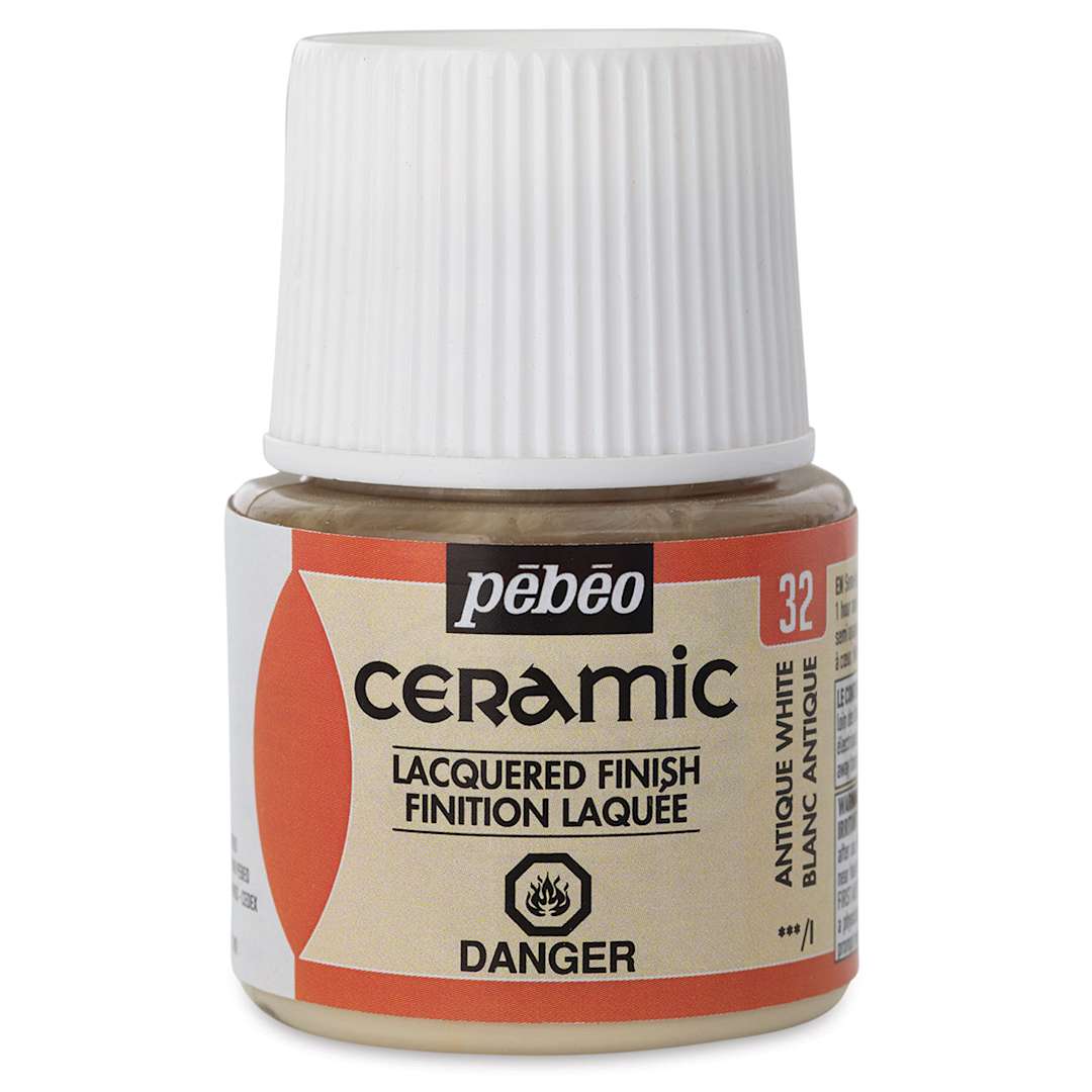 Open in modal - Pebeo Ceramic Paint - Front of 45 ml bottle of Antique White Paint
