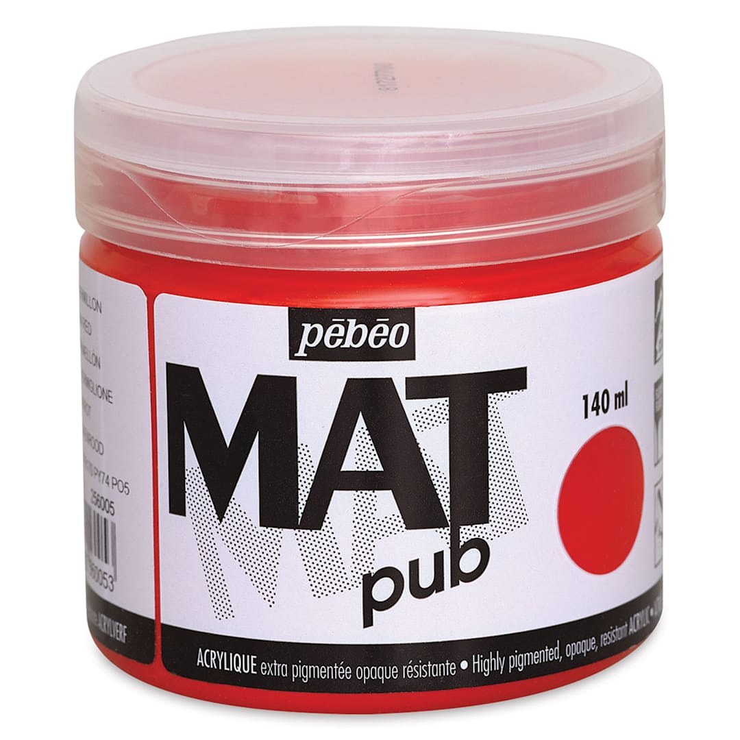 Open in modal - Pebeo Mat Pub Paint - Front of jar of Vermilion Red
