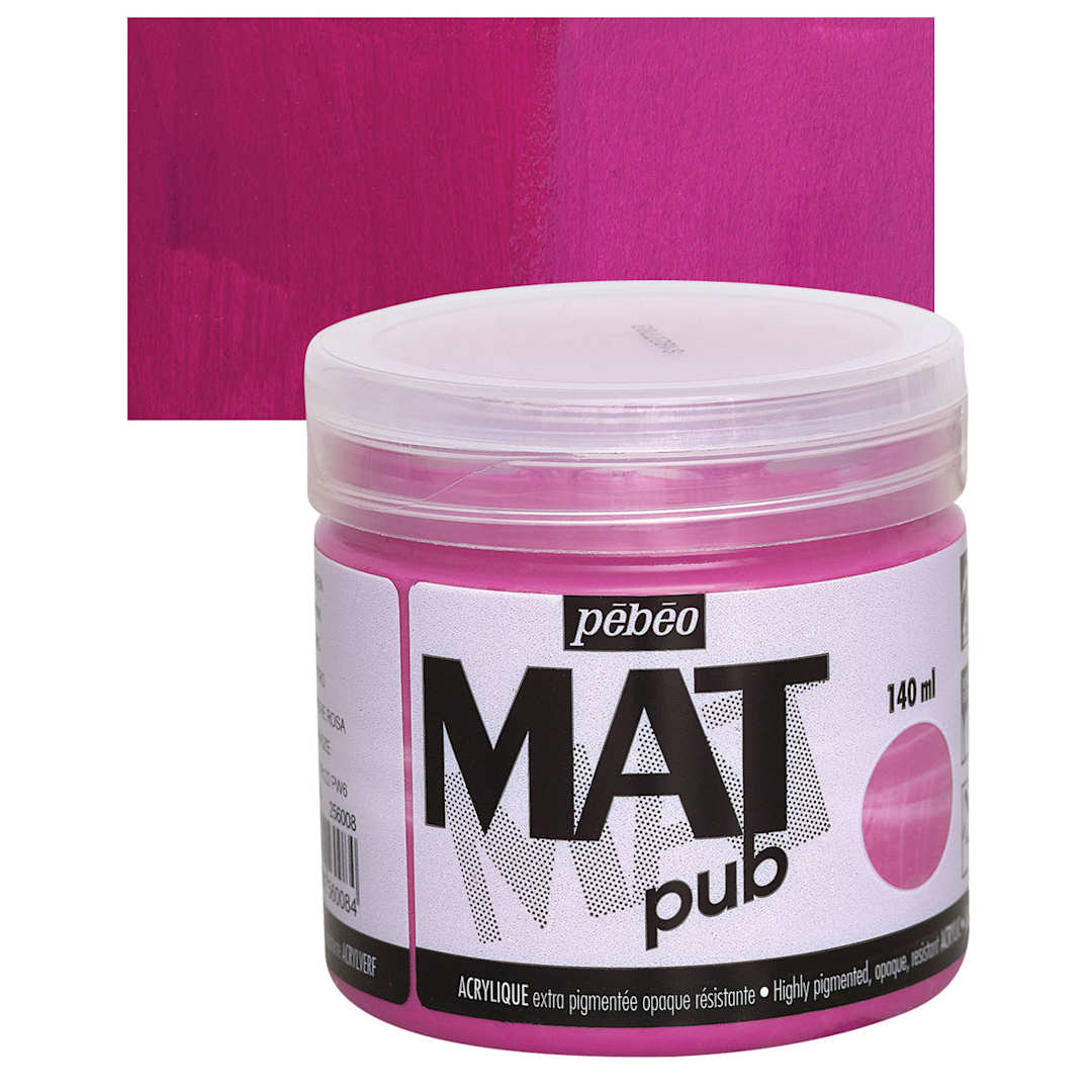 Open in modal - Pebeo Mat Pub Acrylic Paint - Tyrian Pink, 140 ml jar and swatch