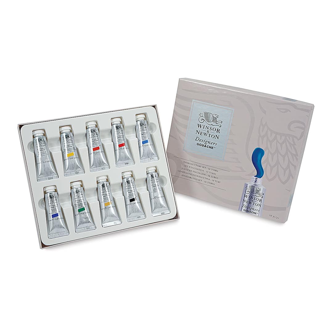 Open in modal - Winsor & Newton Designers Gouache - Set of 10, Introductory Set, 14 ml Tubes, tubes with packaging