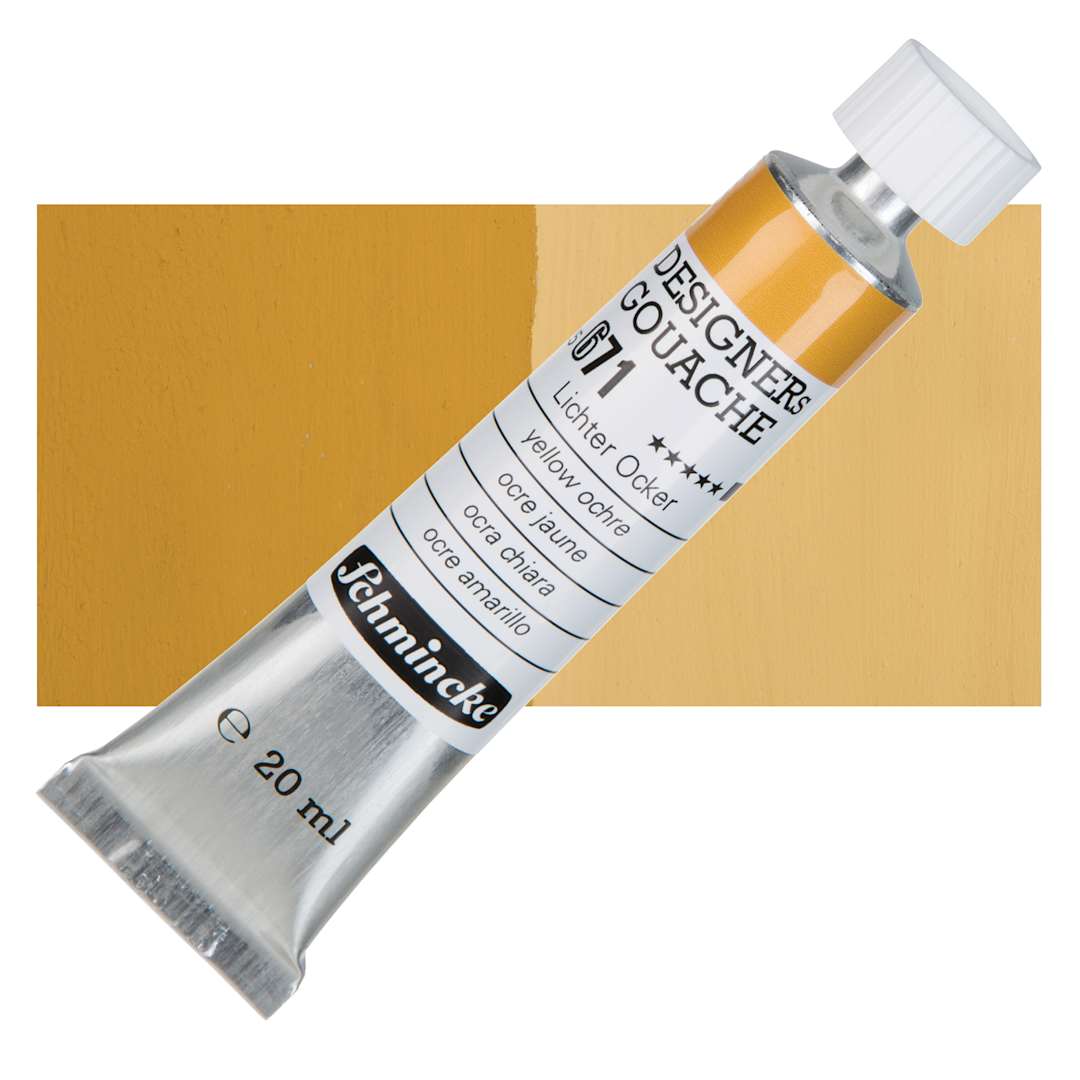 Open in modal - Schmincke Designers Gouache - Yellow Ochre, 20 ml Tube and swatch