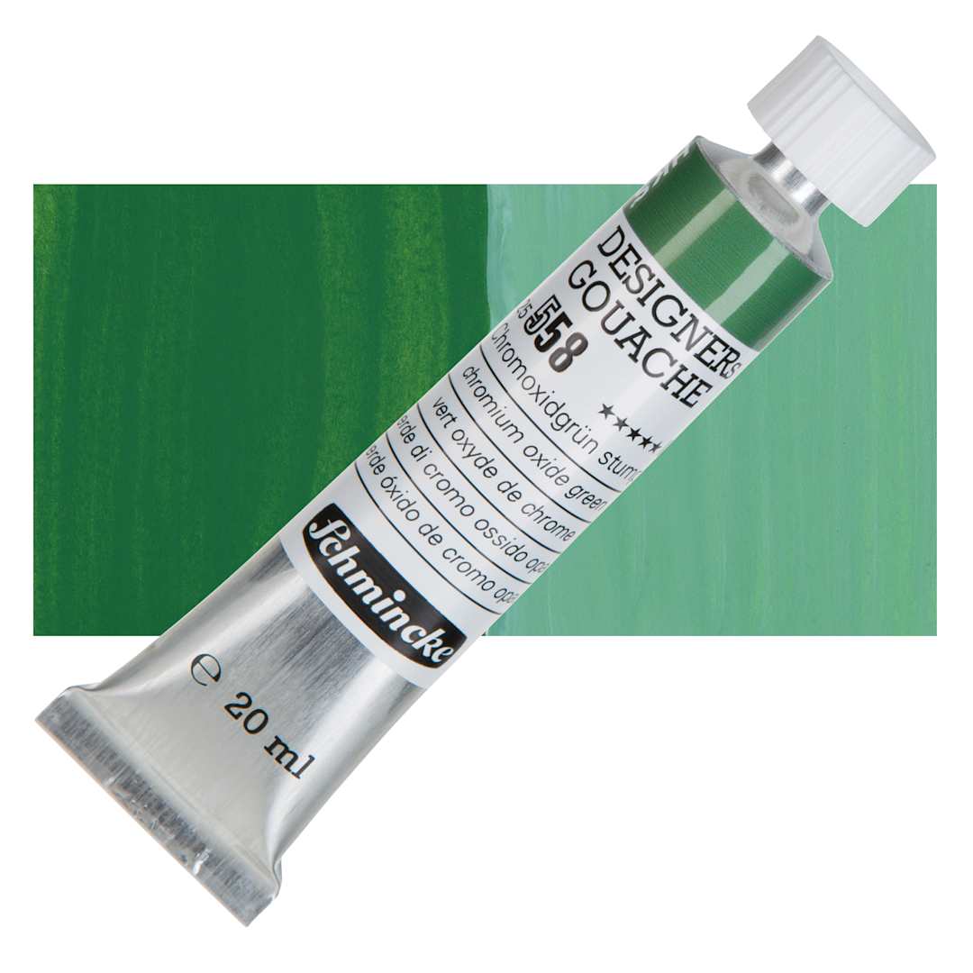 Open in modal - Schmincke Designers Gouache - Chromium Oxide Green, 20 ml Tube and swatch