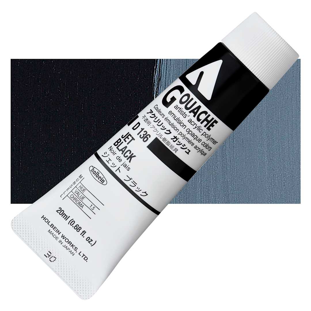 Open in modal - Holbein Acrylic Gouache - Jet Black, 20 ml tube and swatch