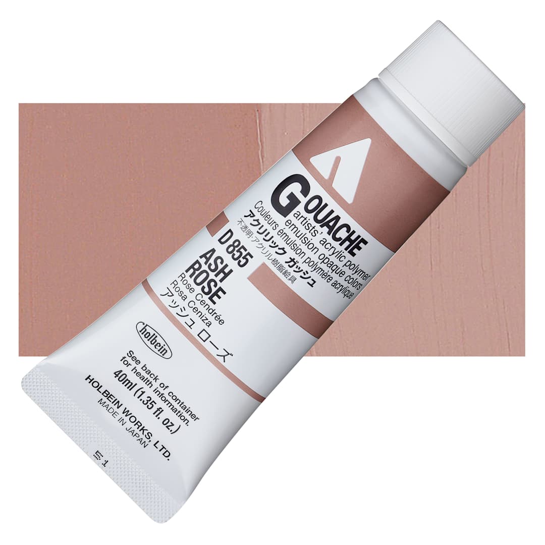 Open in modal - Holbein Acrylic Gouache - Ash Rose, 40 ml tube and swatch