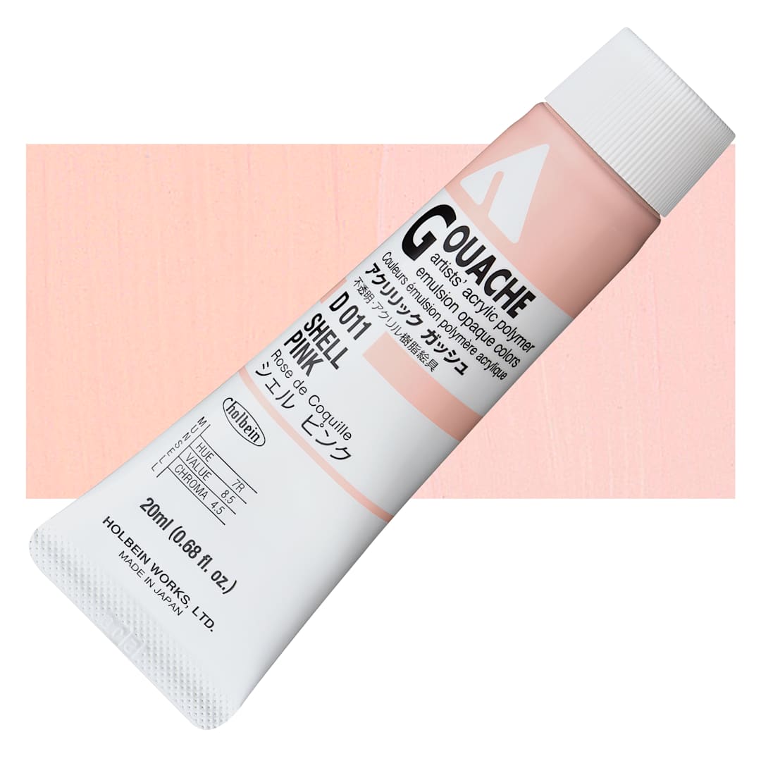 Open in modal - Holbein Acrylic Gouache - Shell Pink, 20 ml tube and swatch