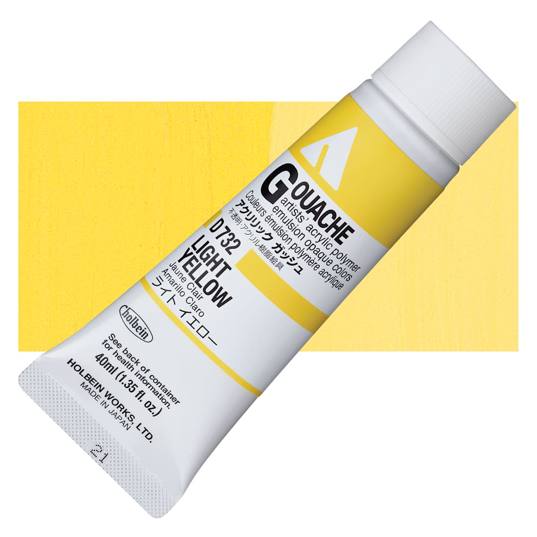 Open in modal - Holbein Acrylic Gouache - Light Yellow, 40 ml tube and swatch