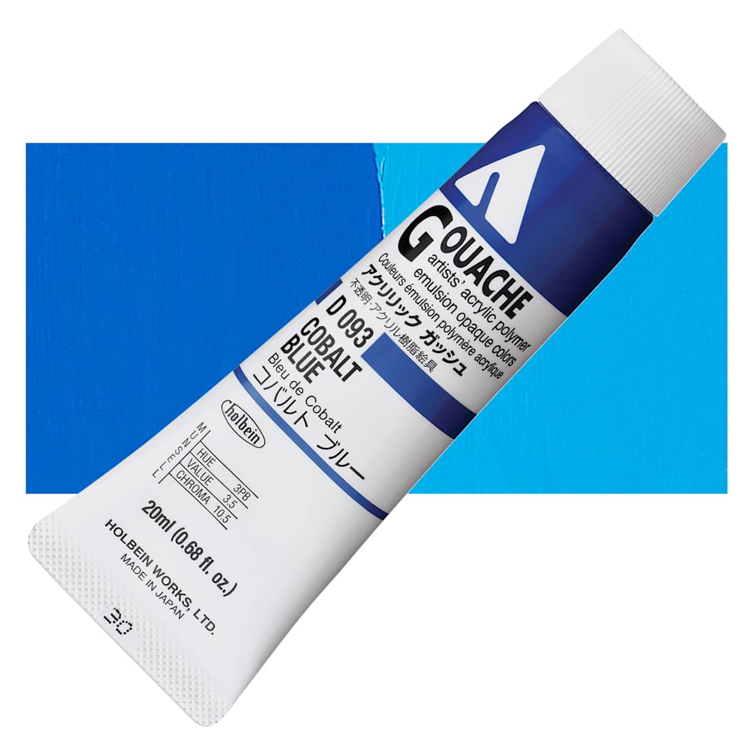 Open in modal - Holbein Acrylic Gouache - Cobalt Blue, 20 ml tube and swatch