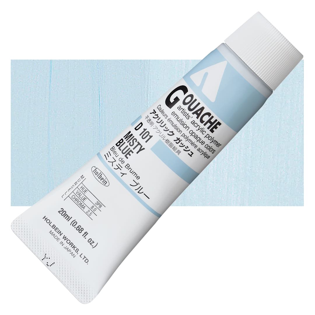 Open in modal - Holbein Acrylic Gouache - Misty Blue, 20 ml tube and swatch