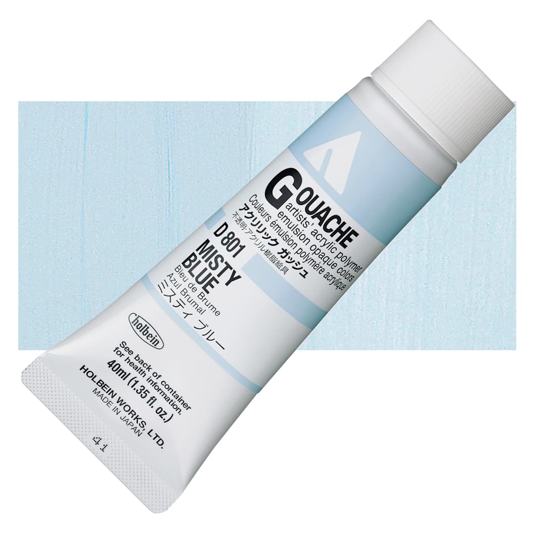 Open in modal - Holbein Acrylic Gouache - Misty Blue, 40 ml tube and swatch