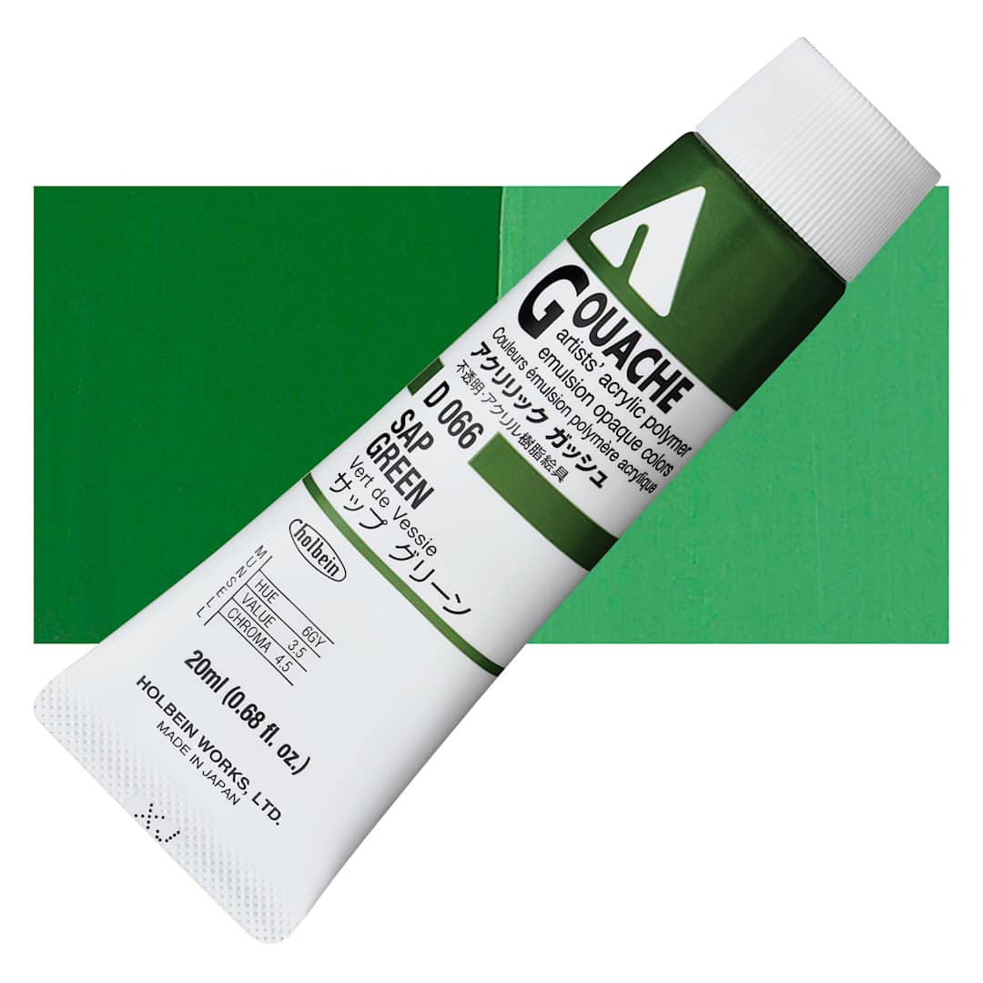Open in modal - Holbein Acrylic Gouache - Sap Green, 20 ml tube and swatch