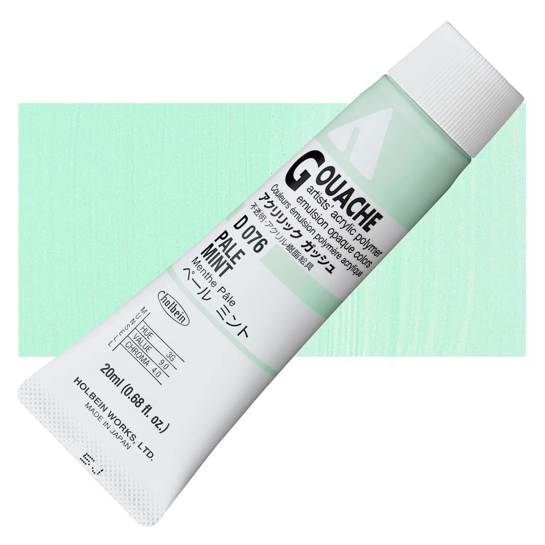Open in modal - Holbein Acrylic Gouache - Pale Mint, 20 ml tube and swatch