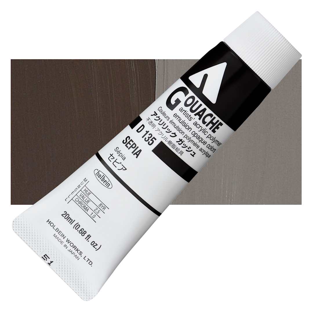 Open in modal - Holbein Acrylic Gouache - Sepia, 20 ml tube and swatch