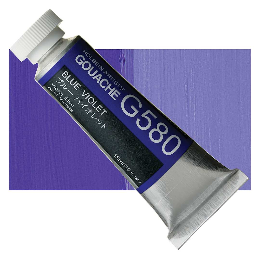 Open in modal - Holbein Artists' Gouache - Blue Violet, 15 ml tube and swatch