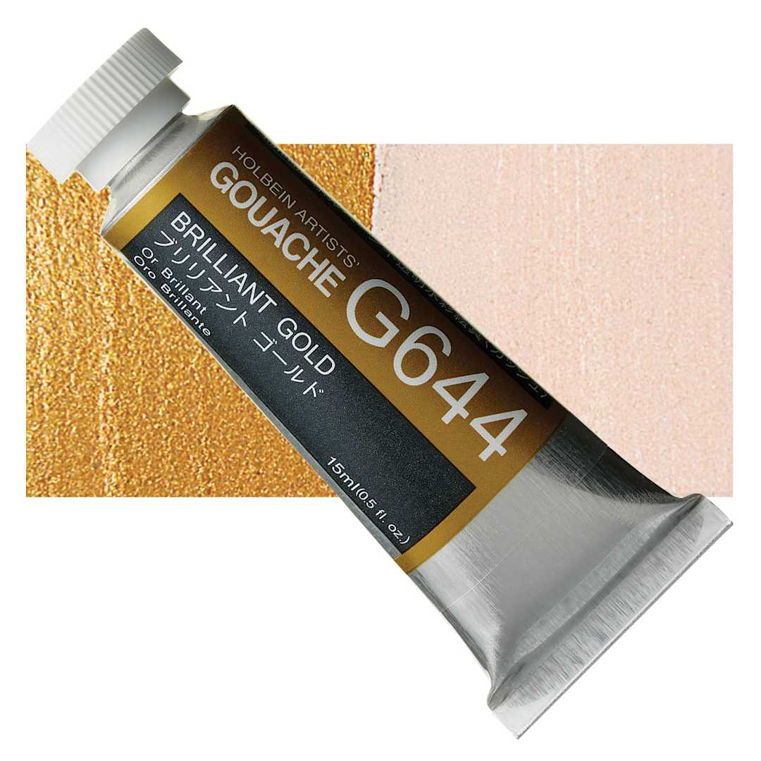Open in modal - Holbein Artists' Gouache - Brilliant Gold, 15 ml tube and swatch