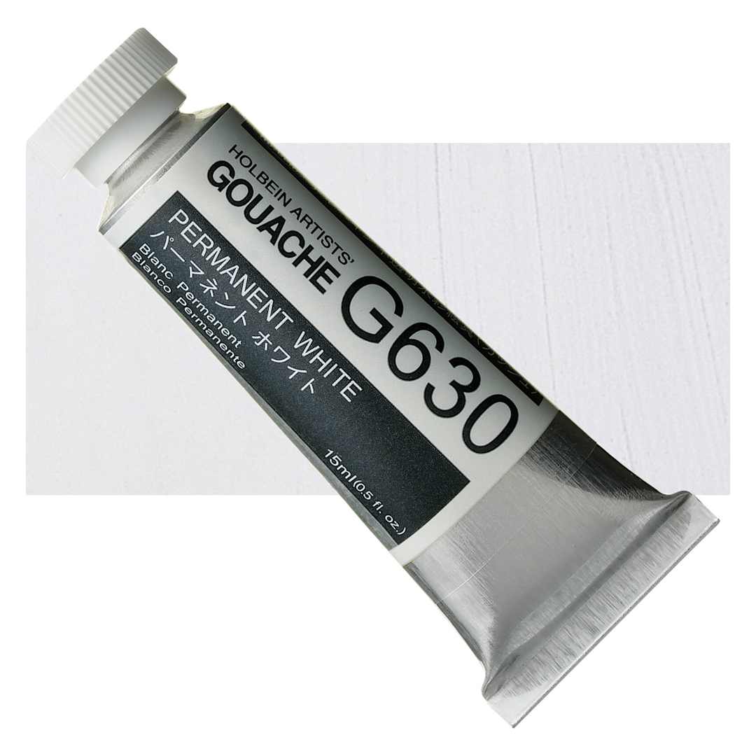 Open in modal - Holbein Artists' Gouache - Permanent White, 15 ml tube and swatch