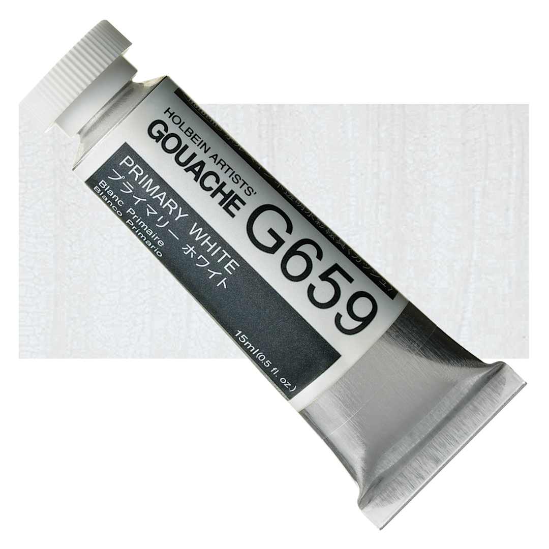 Open in modal - Holbein Artists' Gouache - Primary White, 15 ml tube and swatch