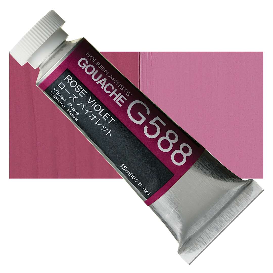 Open in modal - Holbein Artists' Gouache - Rose Violet, 15 ml tube and swatch