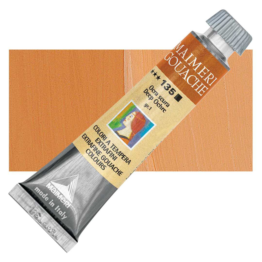 Open in modal - Maimeri Artist Gouache - Deep Ochre, 20 ml tube and swatch