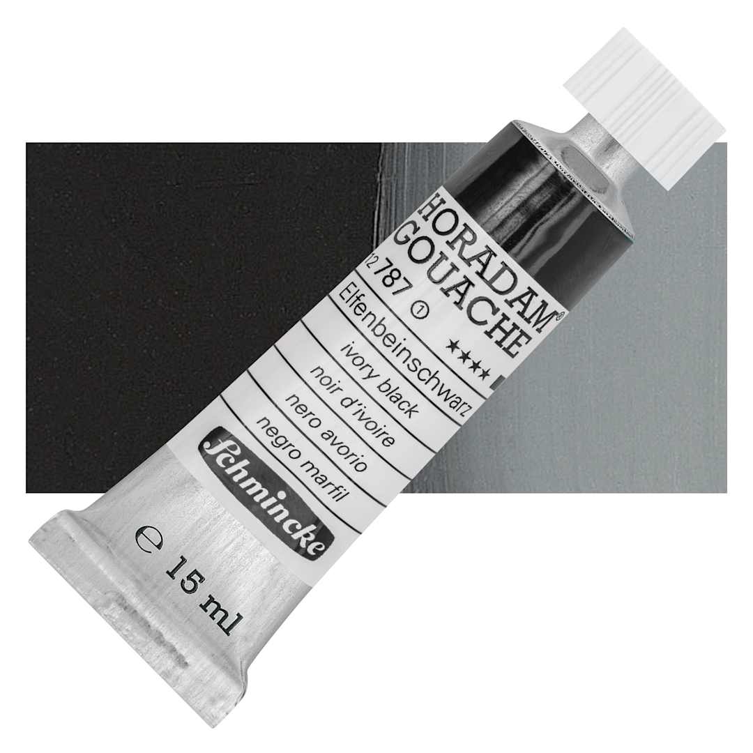 Open in modal - Schmincke Horadam Artist Gouache - Ivory Black, 15 ml tube and swatch