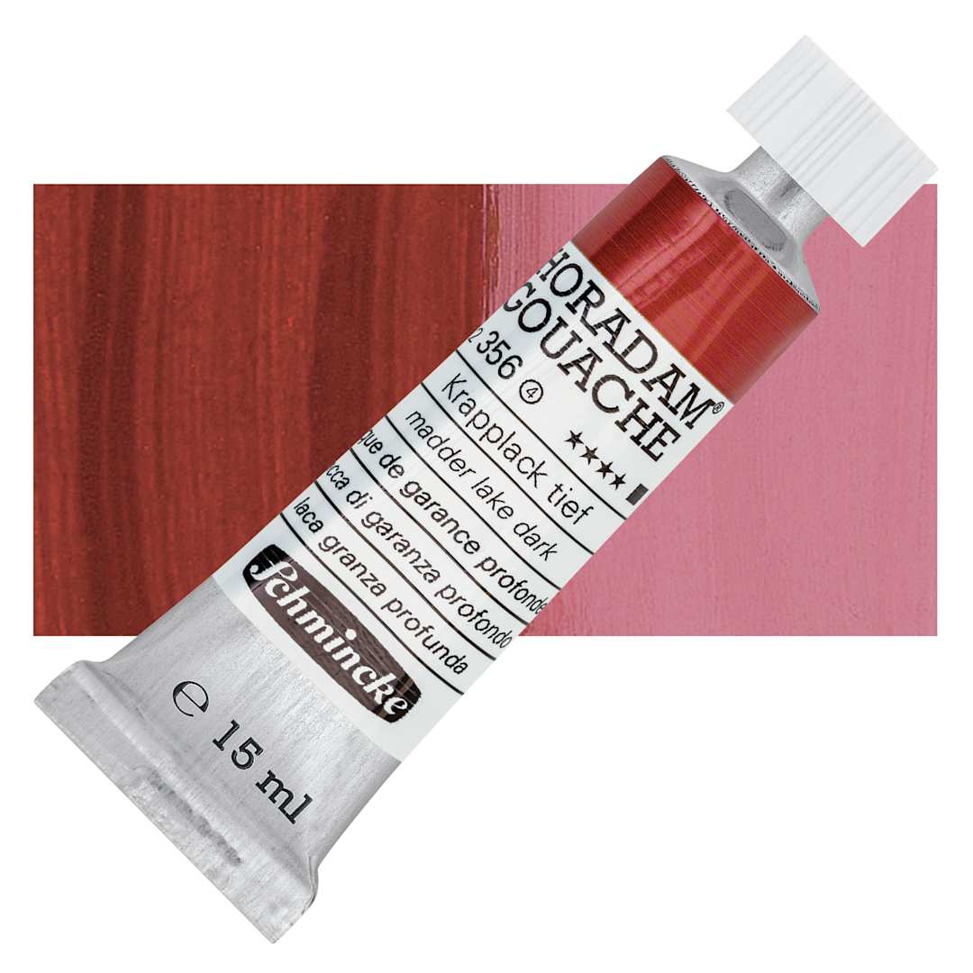 Open in modal - Schmincke Horadam Artist Gouache - Madder Lake Dark, 15 ml tube and swatch