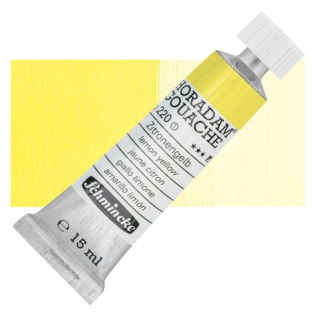 Open in modal - Schmincke Horadam Artist Gouache - Lemon Yellow, 15 ml tube and swatch