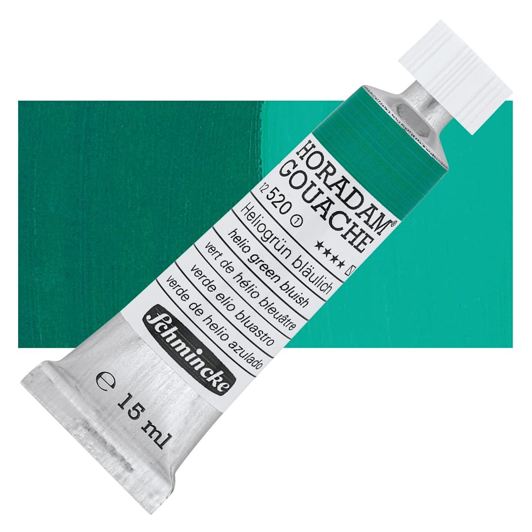 Open in modal - Schmincke Horadam Artist Gouache - Helio Green Blueish, 15 ml tube and swatch