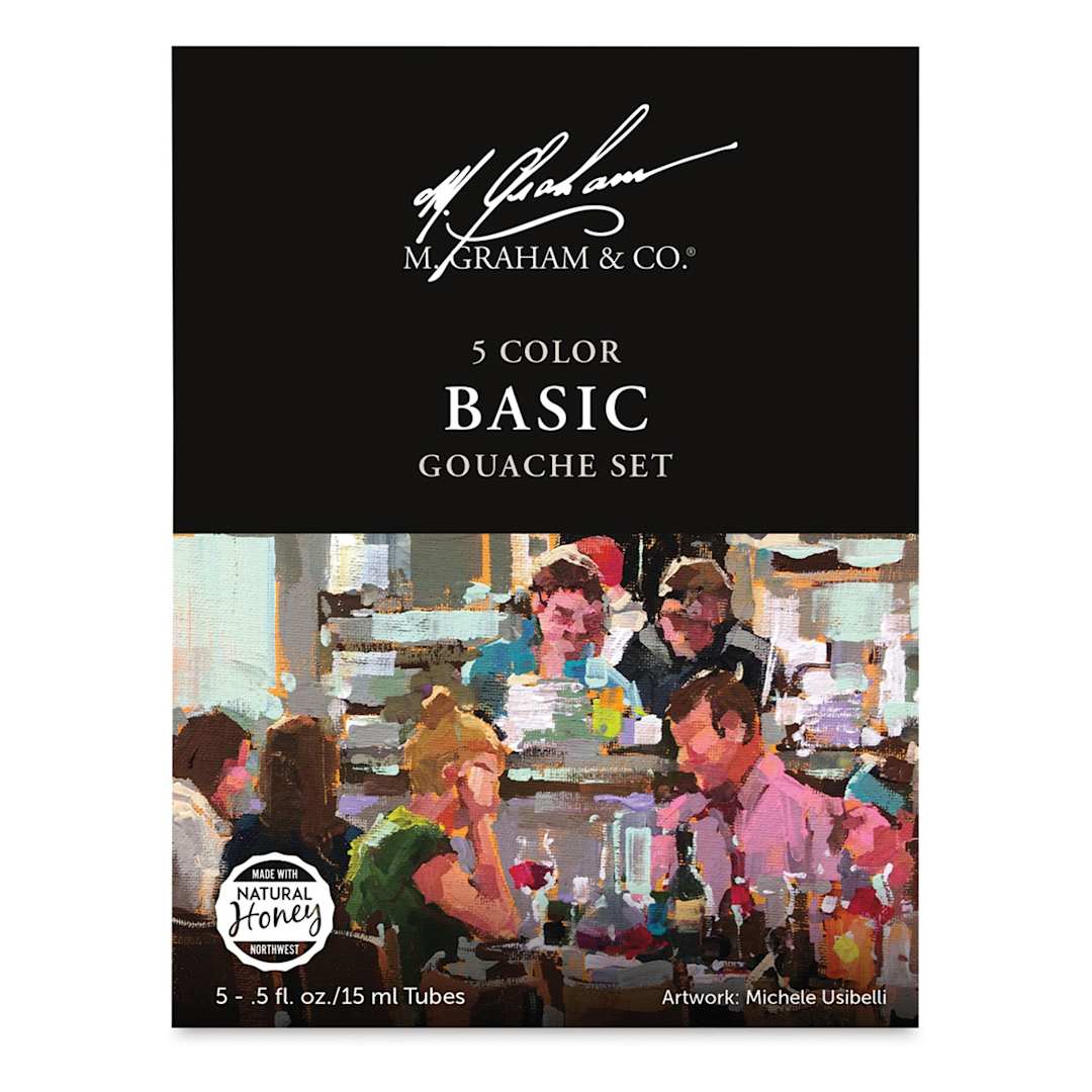 Open in modal - M. Graham Artists' Gouache - Basic Set, Set of 5 colors, 15 ml tubes (Front of packaging)