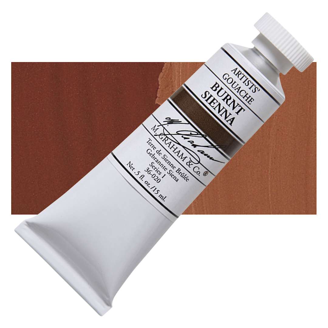 Open in modal - M. Graham Artists' Gouache - Burnt Sienna, 15 ml tube and swatch