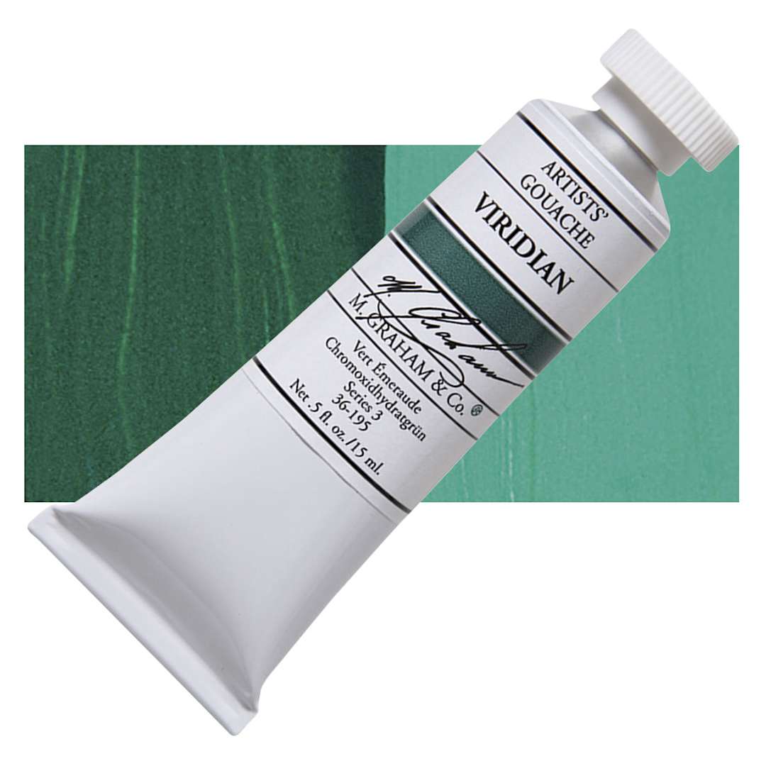 Open in modal - M. Graham Artists' Gouache - Viridian, 15 ml tube and swatch