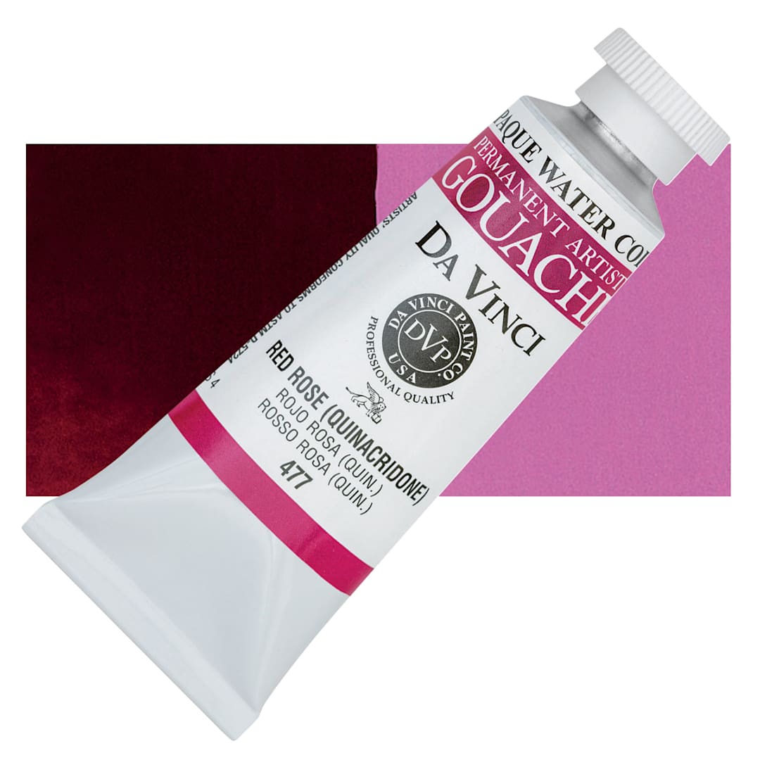 Open in modal - Da Vinci Professional Gouache - Red Rose (Quinacridone), 37 ml tube and swatch